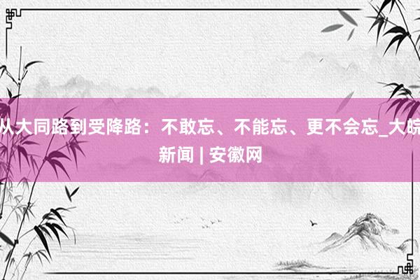 从大同路到受降路：不敢忘、不能忘、更不会忘_大皖新闻 | 安徽网