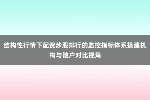 结构性行情下配资炒股排行的监控指标体系搭建机构与散户对比视角