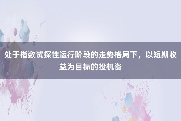 处于指数试探性运行阶段的走势格局下，以短期收益为目标的投机资