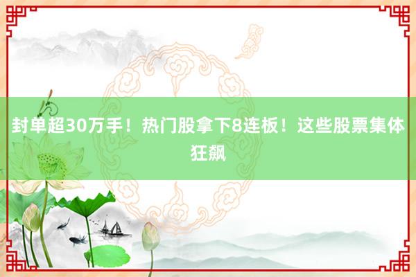 封单超30万手！热门股拿下8连板！这些股票集体狂飙