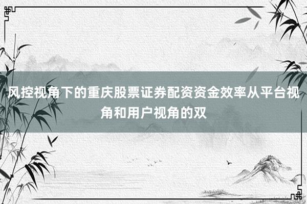 风控视角下的重庆股票证券配资资金效率从平台视角和用户视角的双