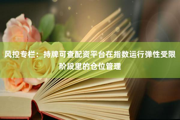 风控专栏：持牌可查配资平台在指数运行弹性受限阶段里的仓位管理
