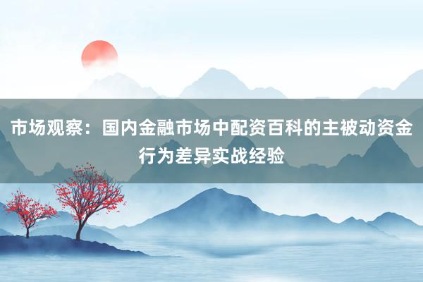 市场观察：国内金融市场中配资百科的主被动资金行为差异实战经验