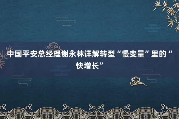 中国平安总经理谢永林详解转型“慢变量”里的“快增长”