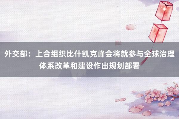 外交部：上合组织比什凯克峰会将就参与全球治理体系改革和建设作出规划部署