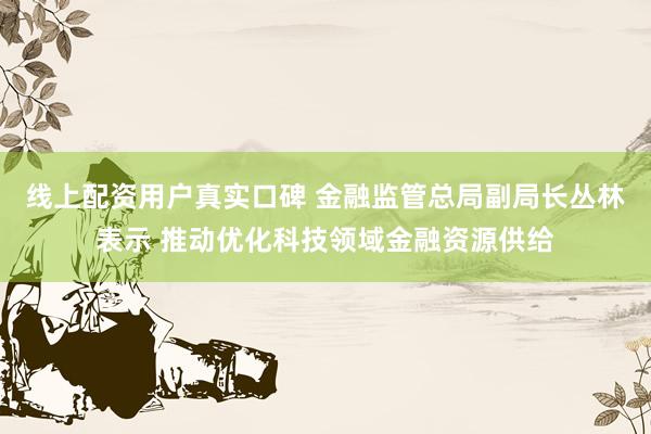 线上配资用户真实口碑 金融监管总局副局长丛林表示 推动优化科技领域金融资源供给