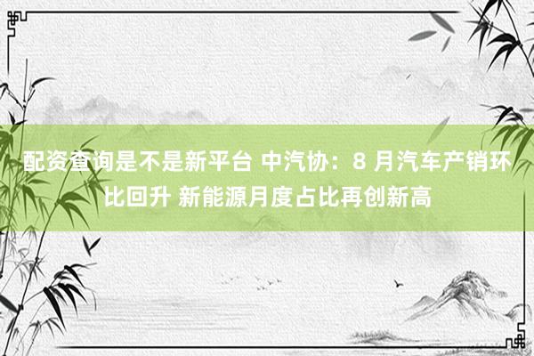 配资查询是不是新平台 中汽协：8 月汽车产销环比回升 新能源月度占比再创新高
