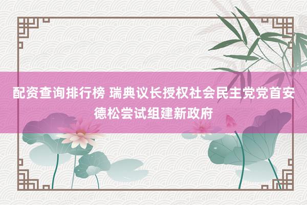 配资查询排行榜 瑞典议长授权社会民主党党首安德松尝试组建新政府